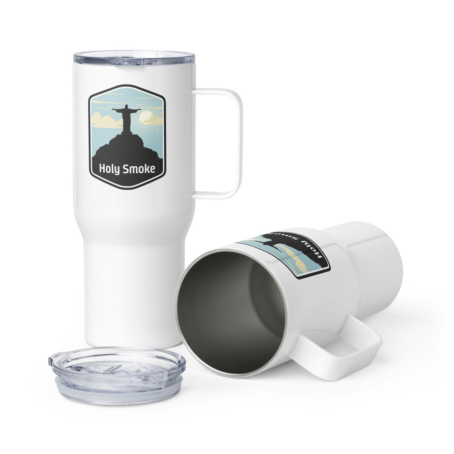 Holy Smoke logo: Travel mug with a handle